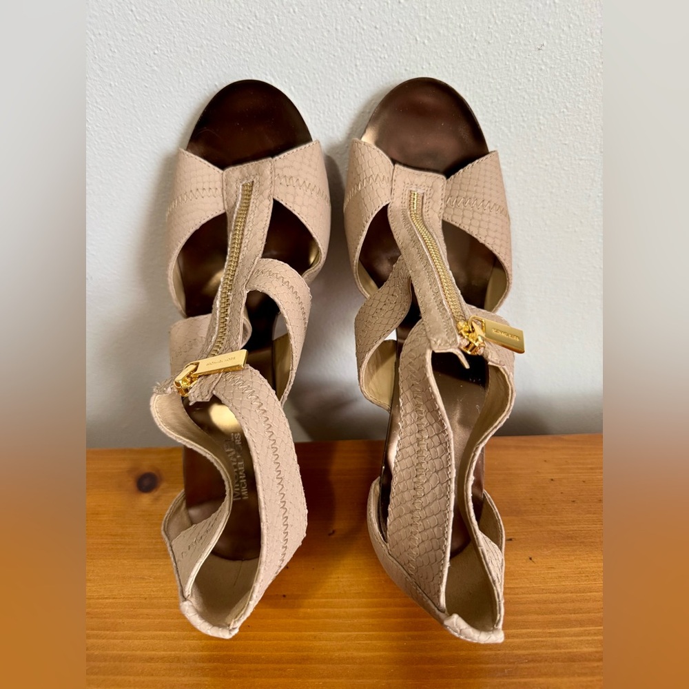 Michael Kors Beige Strappy Zip Front Heels - Picture 10 of 11